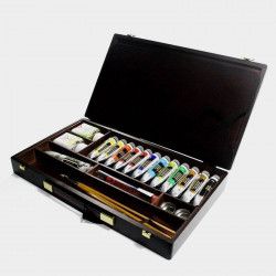 Coffret bois professional de 12 tubes de peinture à l'huile Extra Fine Rembrandt 40 ml + 1 x 60 ml et accessoires
