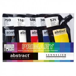 Set 5 X 120ml couleurs primaires Acrylique Abstract - Sennelier