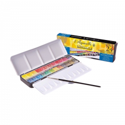 Coffret en métal de  24 1/2 godets d'aquarelle au miel + 1 pinceau - Sennelier