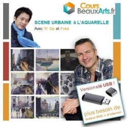 Scène urbaine à l'Aquarelle sur clef USB
