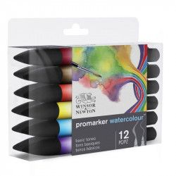  Marqueur Promarker Aquarelle Set de 12 tons Basiques assortis - Winsor & Newton