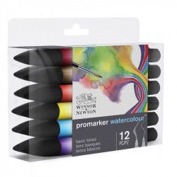  Marqueur Promarker aquarelle set 12 tons basiques assortis - Winsor & Newton