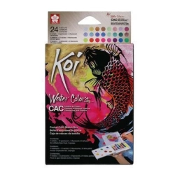 Coffret de 24 couleurs  de peintures aquarelles Koi Sakura - set Fluo et nacrées
