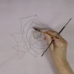 Nature morte en peinture sur soie : Une rose en serti gutta Episode 02