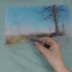 un paysage champêtre au pastel