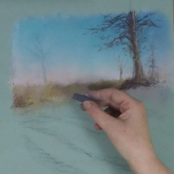 un paysage champêtre au pastel
