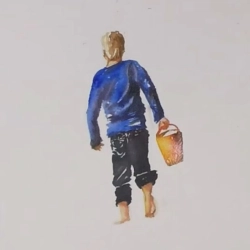 Une silhouette de dos à l'aquarelle