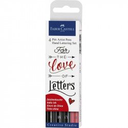 Pochette de 4 Feutres de couleurs Rouge/Noir love letters Pitt Artist Pen Lettering - Faber Castell