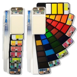 Eventail aquarelle 42 couleurs + pinceau