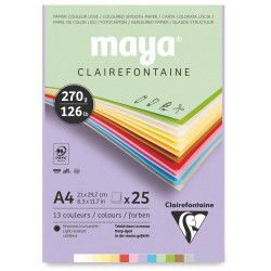 Bloc de papier couleur lisse Maya  270 G A4 x 25 feuilles - Clairefontaine
