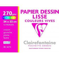 Pochette Dessin Lisse Teintes Vives Assorties Clairefontaine, 270 g - 24X32 CM
