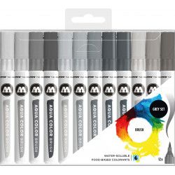 Pochette de 12 marqueurs Aqua Color Brush Gris - Molotow