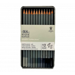 Set Crayons graphites Winsor et Newton boite métal x12