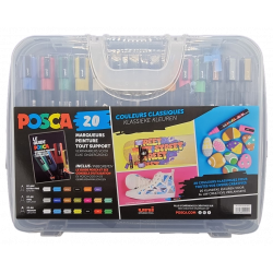 Mallette Posca plastique transparente 20 marqueurs classiques - Posca