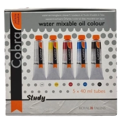 Coffret de 5 peinture à l' huile primaires diluable à l'eau - Cobra Study 40ml