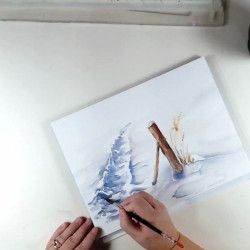 Un chemin dans la neige en Aquarelle