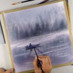 Une barque dans la brume à l'aquarelle