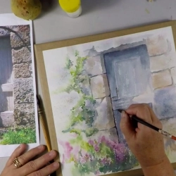 Une vieille porte à l'aquarelle