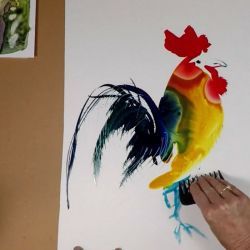 Application au papier Yupo Un coq