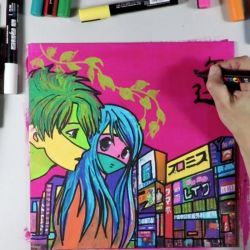 Autour du monde à l'acrylique : Couple façon Manga