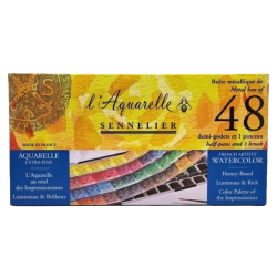 Coffret en métal de 48 1/2godets d'aquarelle au miel - Sennelier