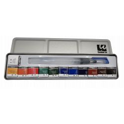 Aquarelle fine Wingo - Boîte métal 12 demi-godets + pinceau réservoir