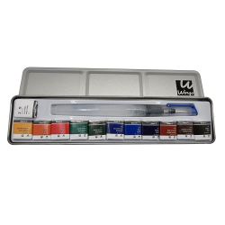 Aquarelle fine Wingo - Boîte métal 12 demi-godets + pinceau réservoir