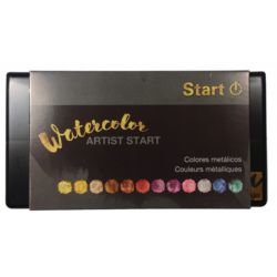Boite Plastique Aquarelle Fine 12 demi-godets couleurs métalliques + pinceau réservoir - Start