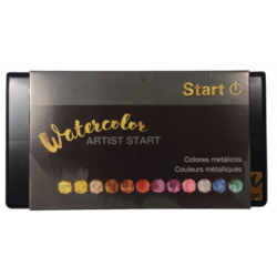 Boite Plastique Aquarelle Fine 12 demi-godets couleurs métalliques + pinceau réservoir - Start