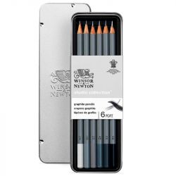 Set Crayons graphites Winsor et Newton boite métal x6