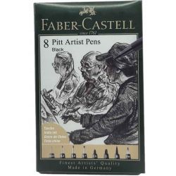 Pochette 8 feutres Pitt artist Pen Noir - Faber-Castell