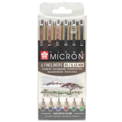 Pochette de 6 feutres Pigma Micron assortiment terre 05/0.45mm
