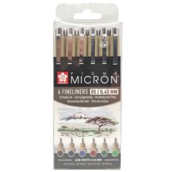 Set de 6 feutres Pigma Micron assortiment terre 05/0.45mm