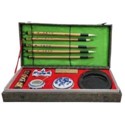 Coffret brocart de calligraphie chinoise grand