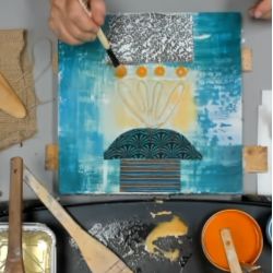 Collages de matières à l'encaustique
