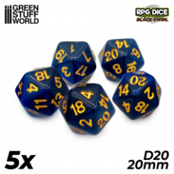 5X D20 20MM DÉS DE JEU - BLEU - NOIR