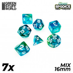 7X MIX 16MM DÉS DE JEU - VERT - TURQUOISE