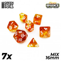 7X MIX 16MM DÉS DE JEU - ORANGE - JAUNE