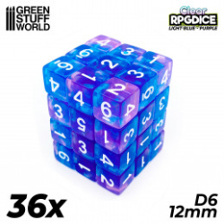 36X D6 12MM DÉS DE JEU - BLEU CLAIR - VIOLET