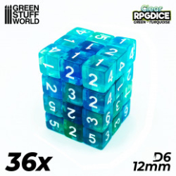 36X D6 12MM DÉS DE JEU - VERT-TURQUOISE