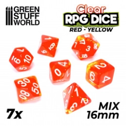 7X MIX 16MM DÉS DE JEU - ROUGE/JAUNE TRANSPARENT