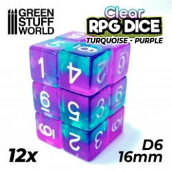 12X D6 16MM DÉS DE JEU - TURQUOISE/LILAS TRANSPARENT