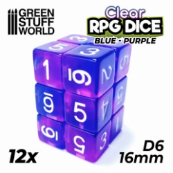 12X D6 16MM DÉS DE JEU - BLEU/LILAS TRANSPARENT