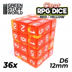 36X D6 12MM DÉS DE JEU - ROUGE/JAUNE TRANSPARENT