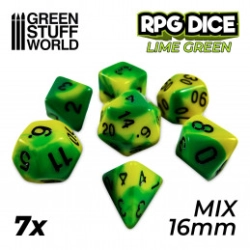 7X MIX 16MM DÉS DE JEU - LIME MARBRE