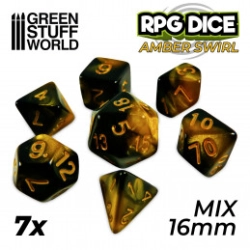 7X MIX 16MM DÉS DE JEU - AMBRE MARBRE