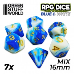7X MIX 16MM DÉS DE JEU - BLEU BLANC