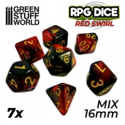 7X MIX 16MM DÉS DE JEU - ROUGE MARBRE