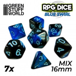 7X MIX 16MM DÉS DE JEU - BLEU MARBRE