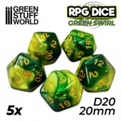 5X D20 20MM DÉS DE JEU - VERT MARBRE